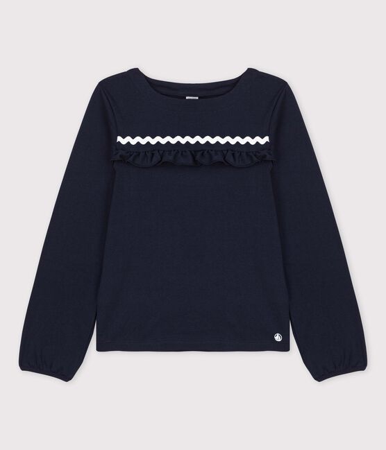T-shirt bambina a maniche lunghe in cotone blu SMOKING