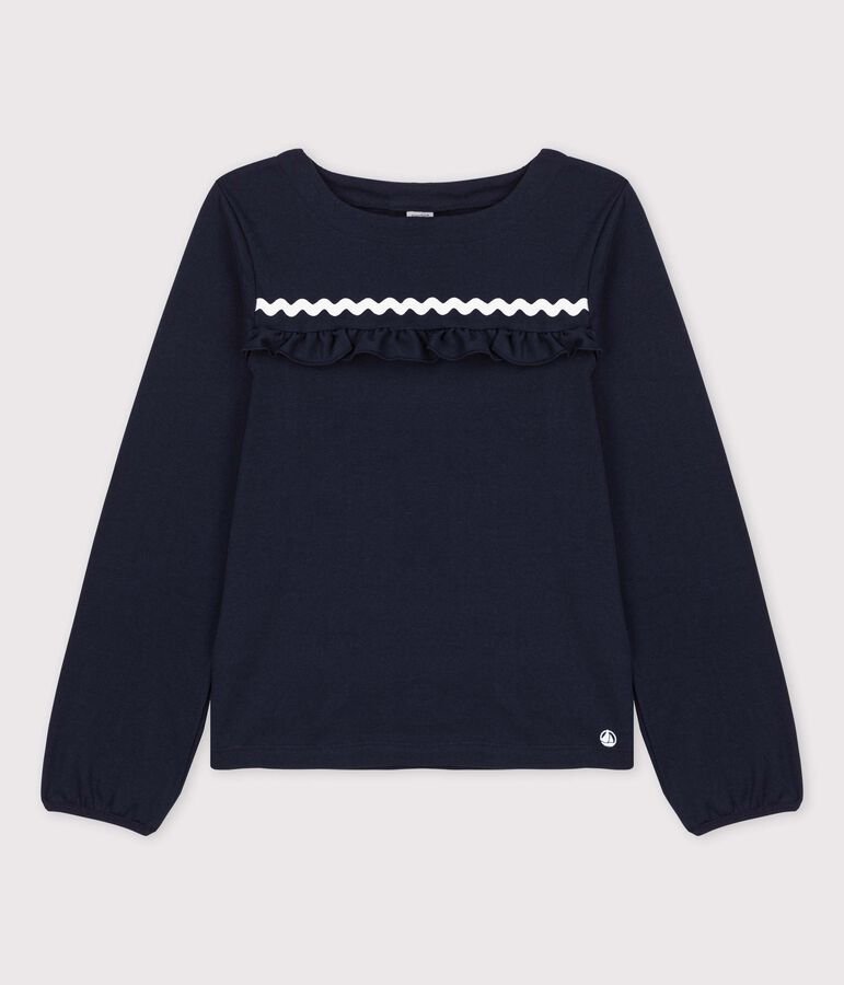 T-shirt bambina a maniche lunghe in cotone blu SMOKING