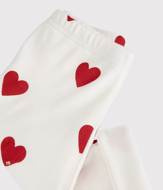 Pantaloni bebè a cuori rossi in cotone biologico bianco MARSHMALLOW/rosso TERKUIT