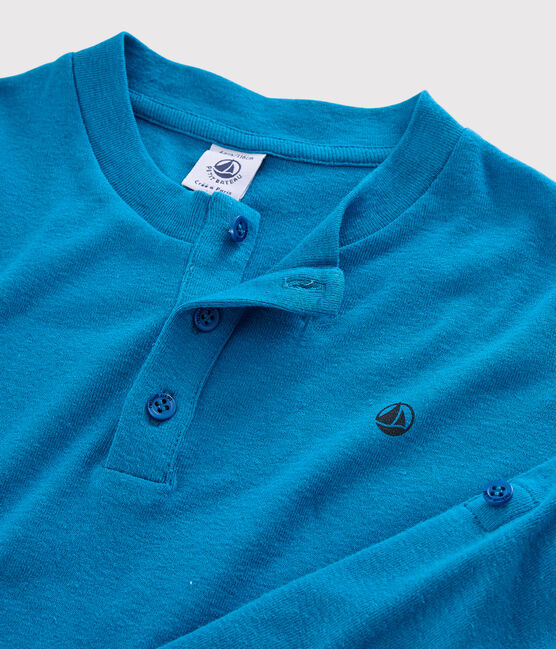 T-shirt in cotone e lino bambino blu MYKONOS