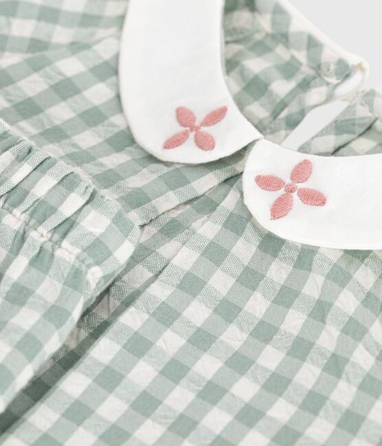 Set neonato due pezzi in cotone composto da blusa e shorts a quadretti vichy. blu PAUL/bianco MARSHMALLOW