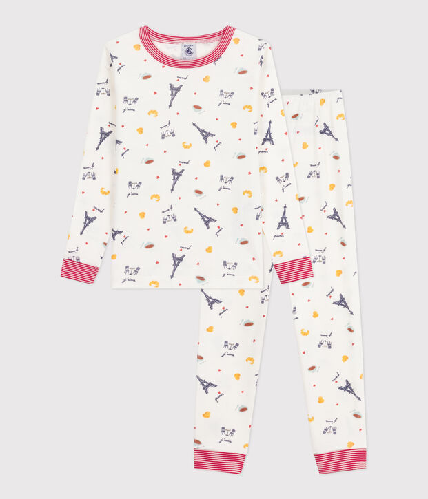 Pigiama per bambini in cotone stampato, molto aderente bianco/multicolore