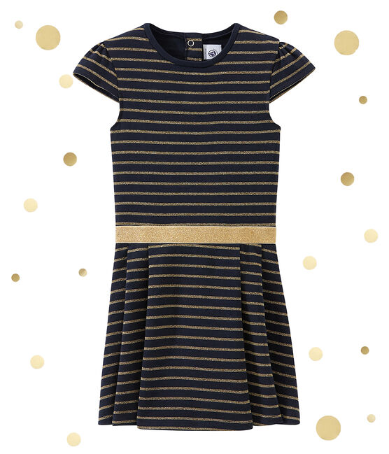 Abito per bambina in jersey doppiato blu SMOKING/giallo DORE