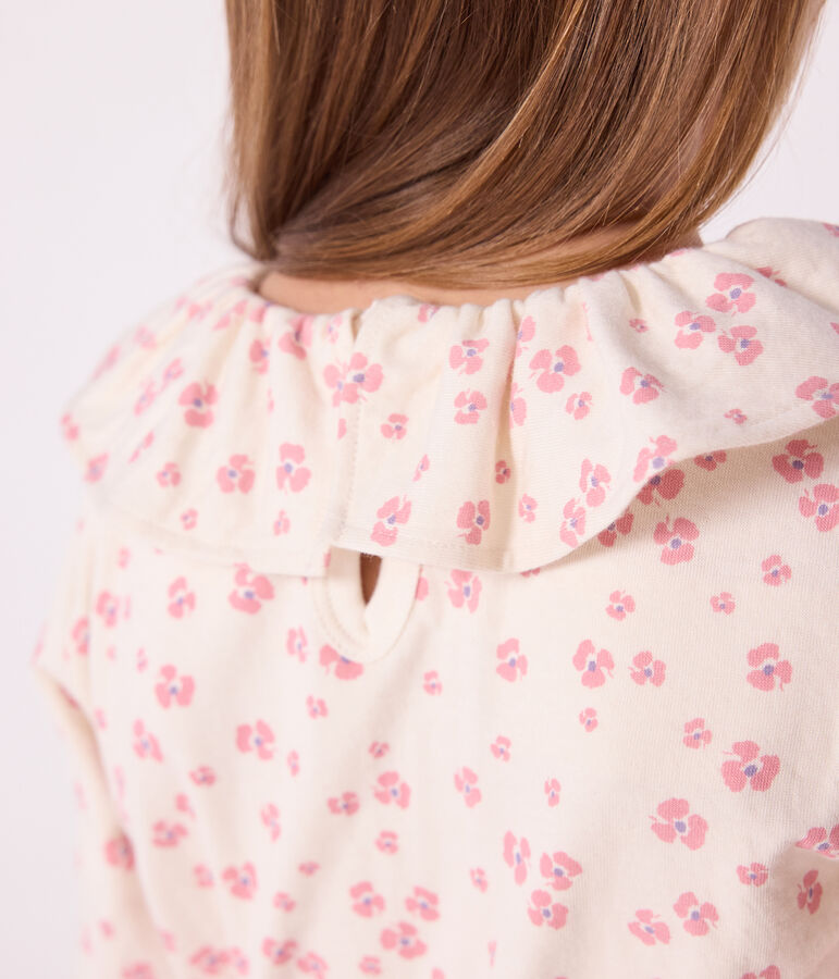 T-shirt a maniche lunghe in cotone con stampa bambina ecru/multicolore