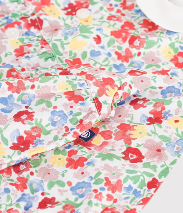 Tutina corta in cotone con stampa a fiori neonata bianco/multicolore