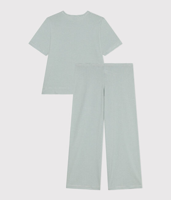 Pigiama donna in cotone millerighe blu PAUL/bianco MARSHMALLOW