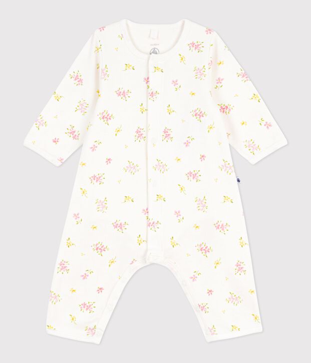 Bodyjama senza piedini in cotone con stampa a fiori neonato bianco/multicolore