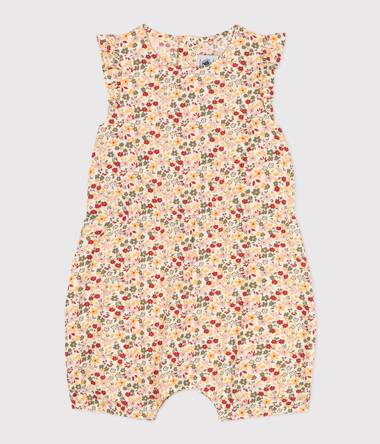Tuta corta beb&egrave; in popeline fantasia ecru/multicolore