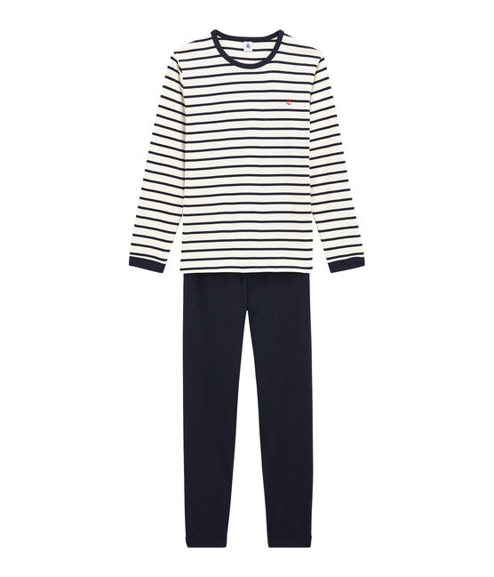 Pigiama ragazzo a costine bianco MARSHMALLOW/blu SMOKING