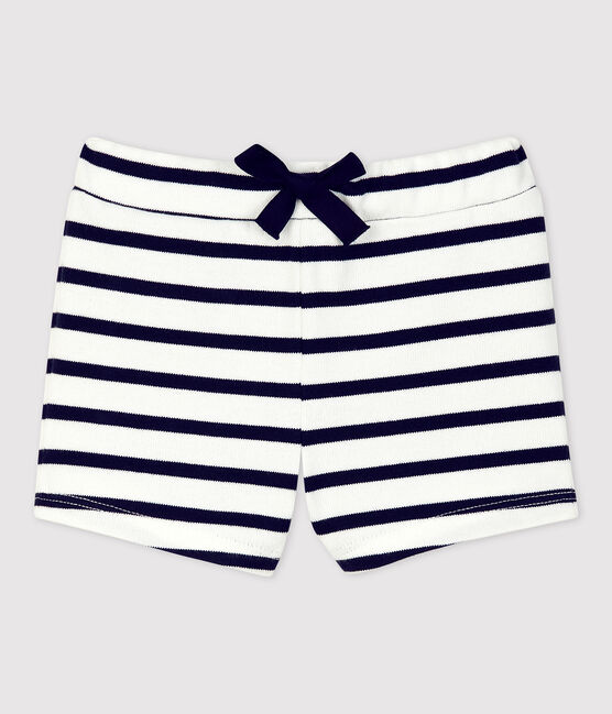Shorts bebè in jersey di cotone spesso biologico bianco MARSHMALLOW/blu SMOKING