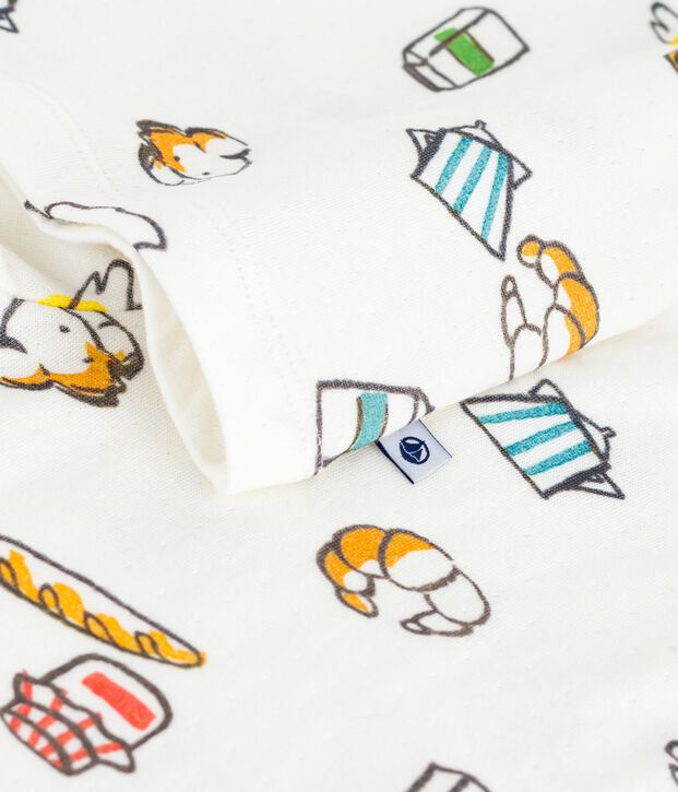 Pigiama bambino in tubique con stampa colazione bianco/multicolore