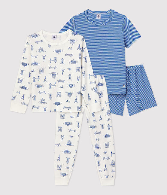 Confezione da 2 pigiami bambino millerighe blu e fantasia Parigi in cotone variante 1