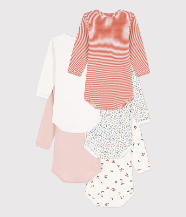 Confezione da 5 body a maniche lunghe, a fiori, beb&egrave;, cotone multicolore