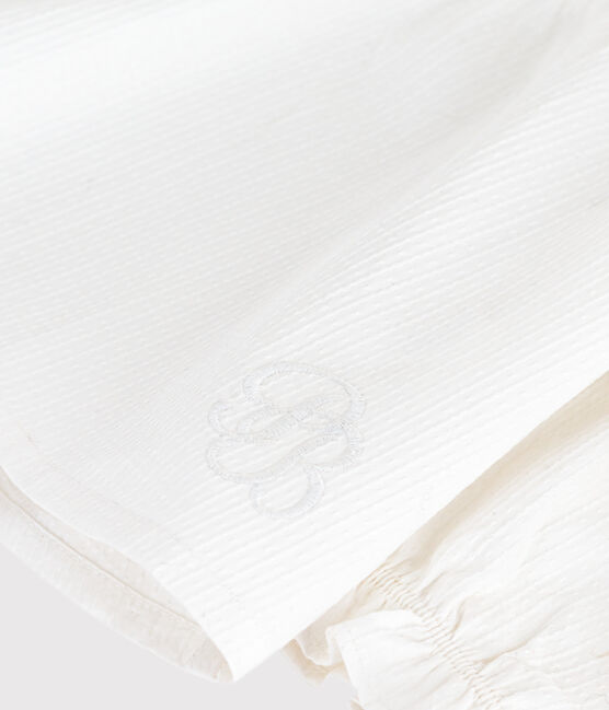 Blusa a maniche lunghe in popeline di cotone con colletto e ricami neonata bianco ECUME