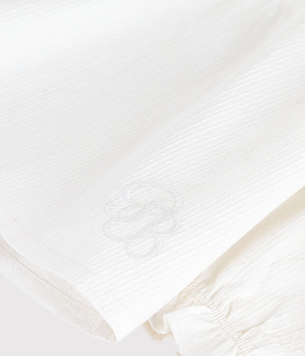 Blusa a maniche lunghe in popeline di cotone con colletto e ricami neonata bianco