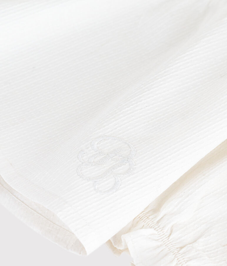 Blusa a maniche lunghe in popeline di cotone con colletto e ricami neonata bianco