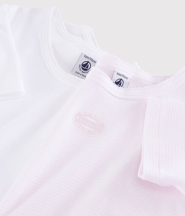 Confezione da 2 t-shirt manica corta millerighe rosa bambina multicolore