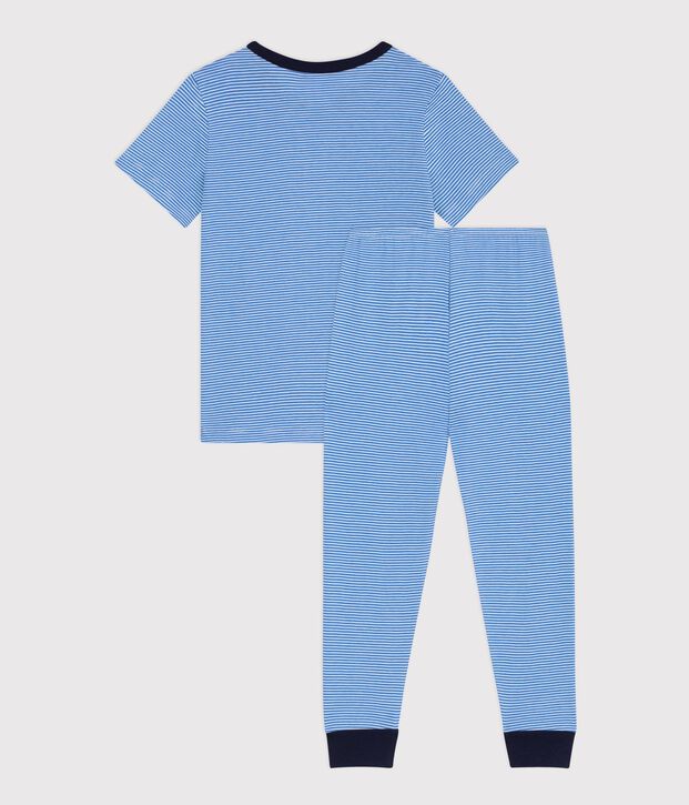 Pigiama a maniche corte e gamba lunga in cotone a righe bambino blu/bianco