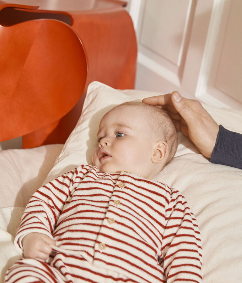 Completo 2 pezzi beb&egrave; in spugna bouclette a righe bianco AVALANCHE/ STOP