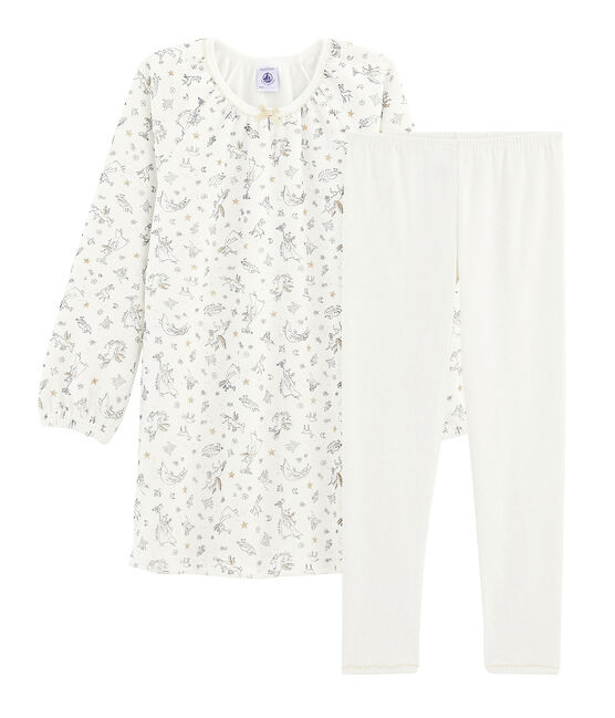 Camicia da notte bambina in velluto, con leggings bianco MARSHMALLOW/bianco MULTICO