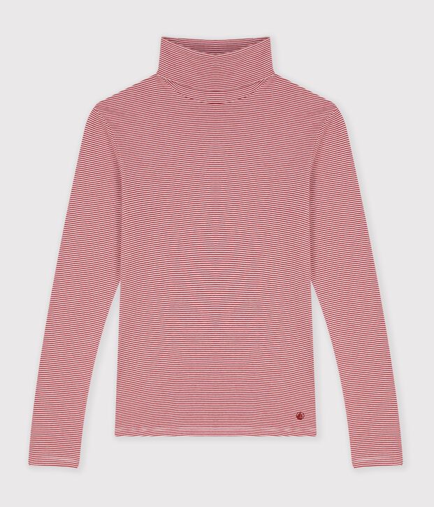 Dolcevita in cotone a righe donna rosso/bianco