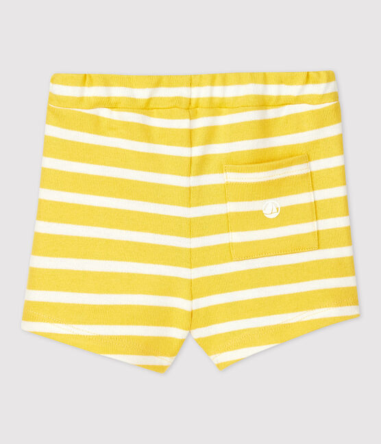 Shorts bebè in jersey spesso a righe giallo ORGE/bianco MARSHMALLOW