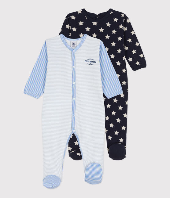 Confezione da 2 tutine pigiama millerighe e a stelle in cotone variante 1