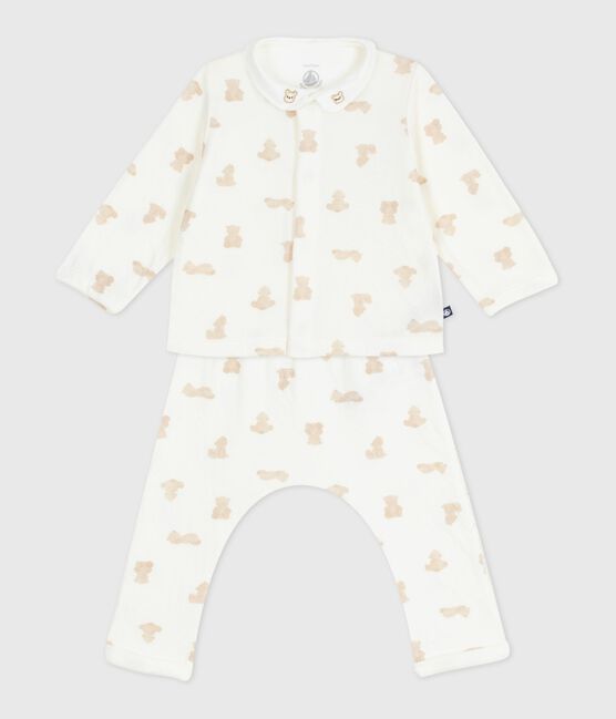 Set regalo 3 pezzi in cotone con orsetto stampato neonato MARSHMALLOW/ BRUN