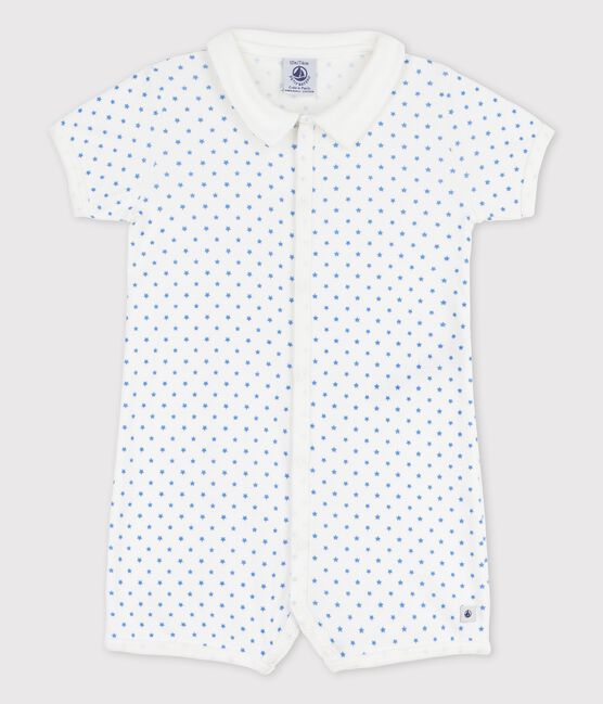 Tutina corta a stelle bebè in cotone bianco MARSHMALLOW/blu BRASIER