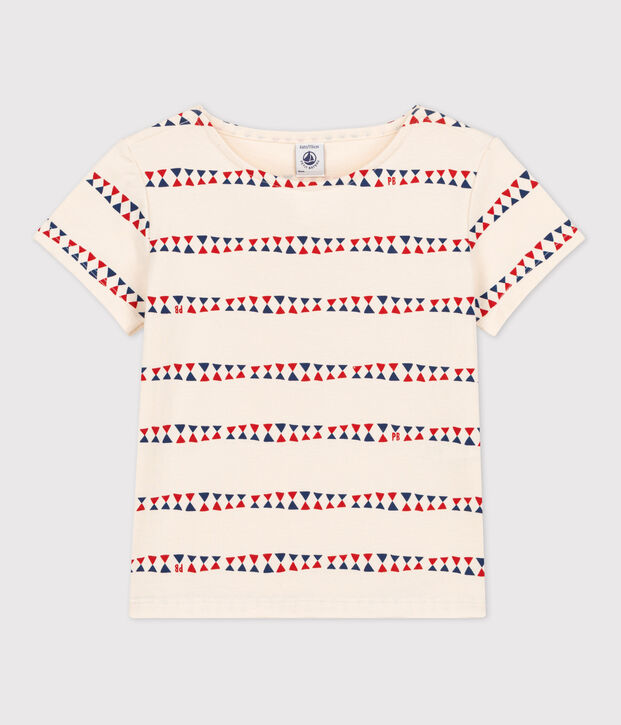 T-shirt a maniche corte in cotone bambina ecru/multicolore