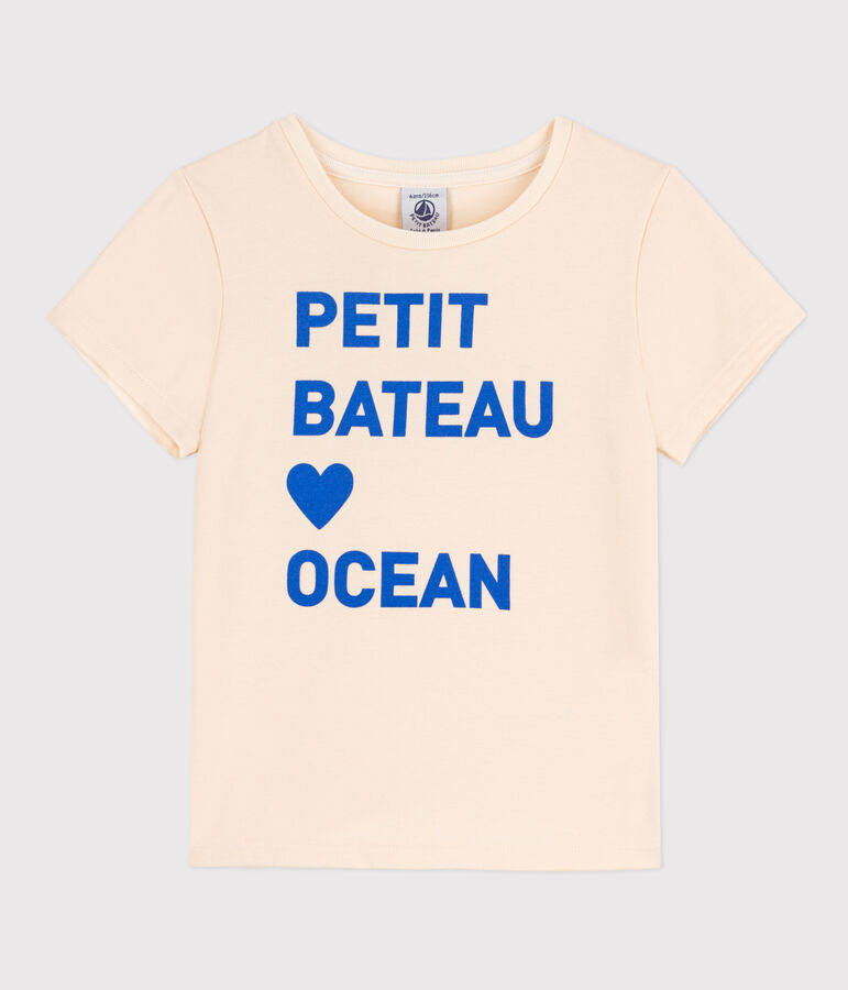 T-shirt stampata a maniche corte bambina ecru/blu