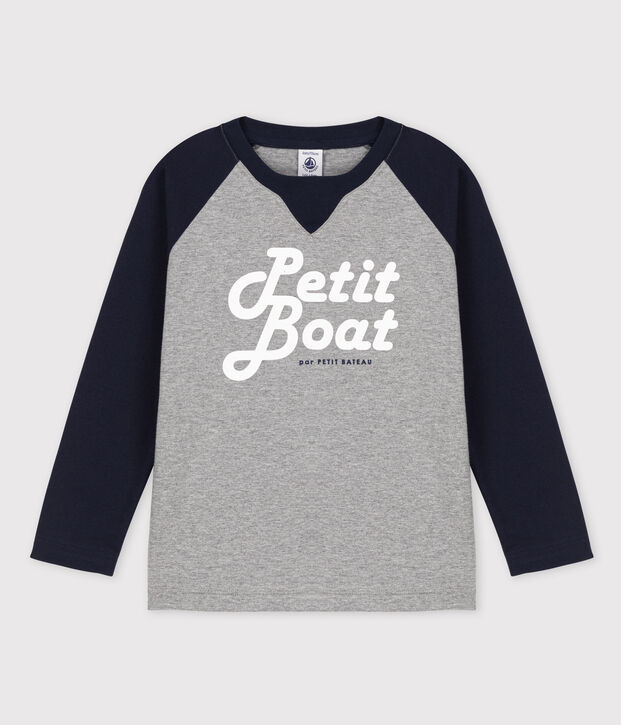 T-shirt maniche lunghe in jersey bambino grigio/blu