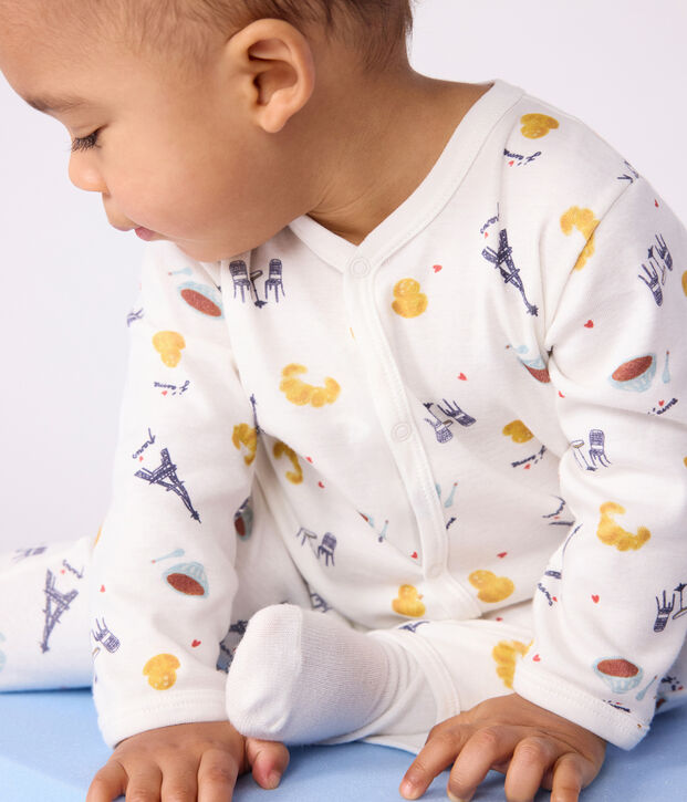 Pigiama senza piedini in cotone con stampa Parigi neonato bianco/multicolore