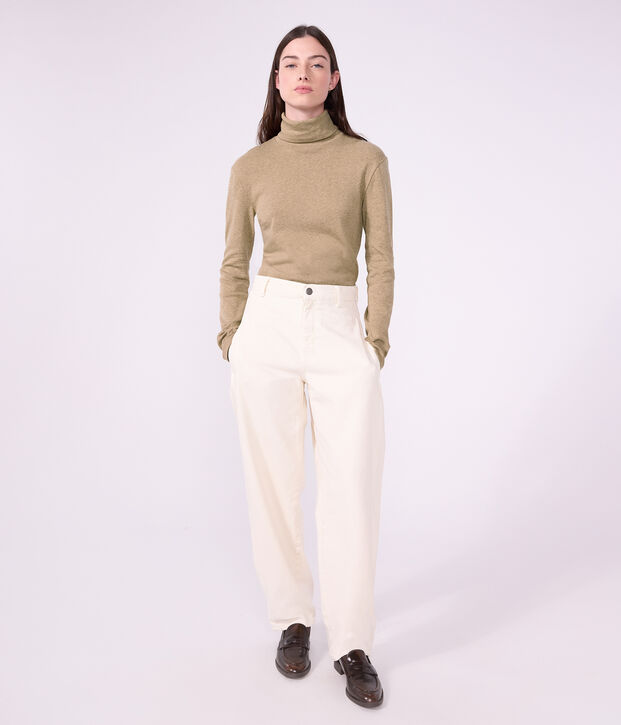 Dolcevita in cotone tinta unita donna beige