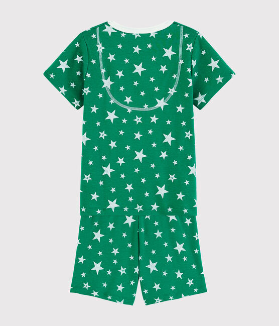 Pigiama corto verde a stelle bambino in cotone verde GAZON/bianco ECUME