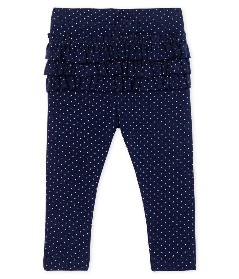 Leggings stampati da beb&egrave; femmina con balze blu SMOKING/bianco MARSHMALLOW CN