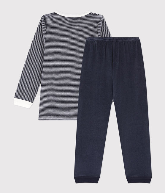 Pigiama bambino unisex in ciniglia blu SMOKING/bianco MARSHMALLOW