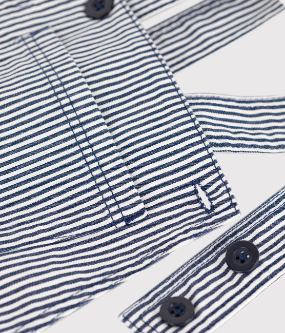 Salopette in tela di cotone a righe bambina blu MEDIEVAL/bianco MARSHMALLOW