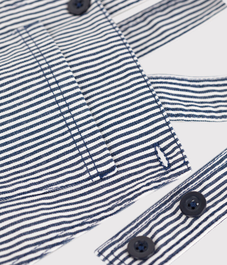 Salopette in tela di cotone a righe bambina blu/bianco