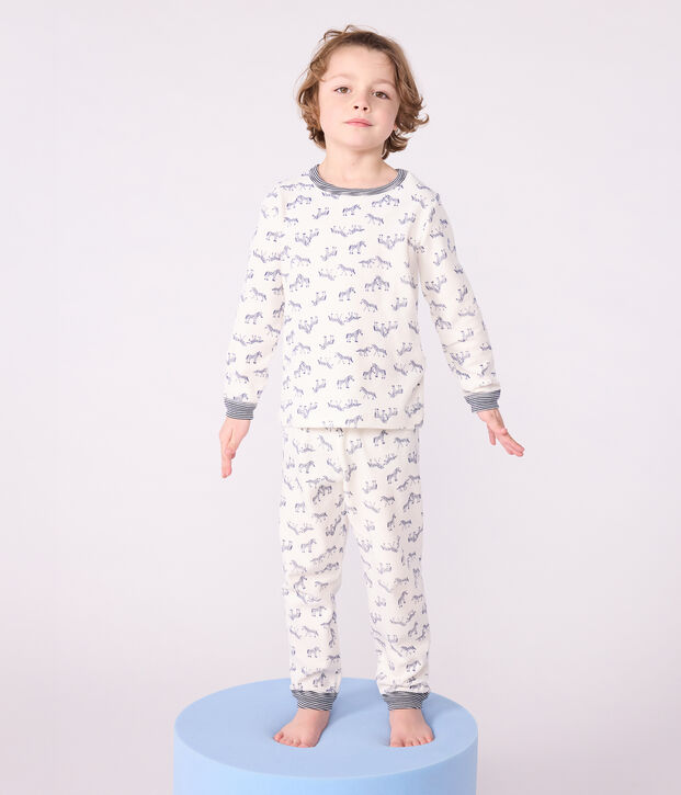Pigiama in ciniglia con zebre stampate bambino blu/blu