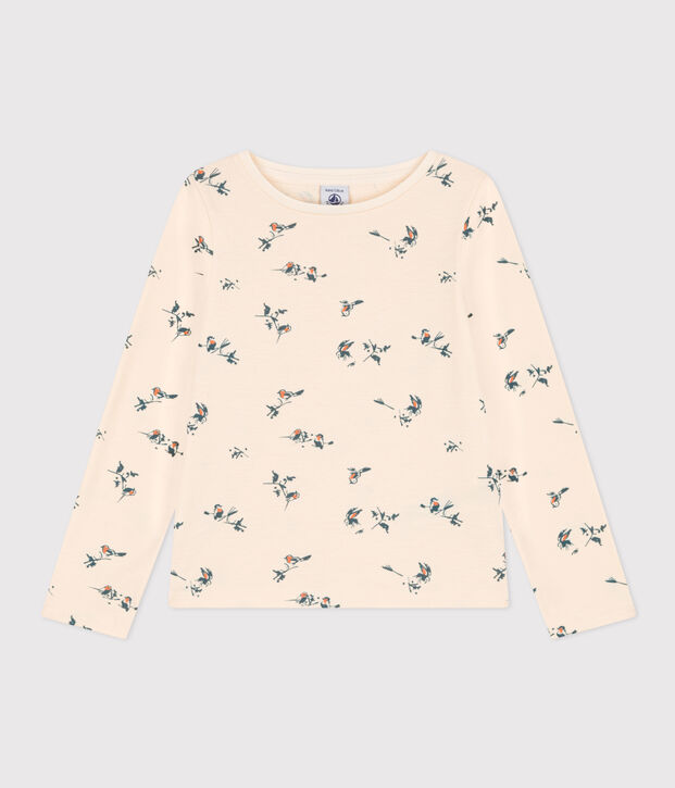 T-shirt a maniche lunghe in cotone a fiori bambina ecru/multicolore