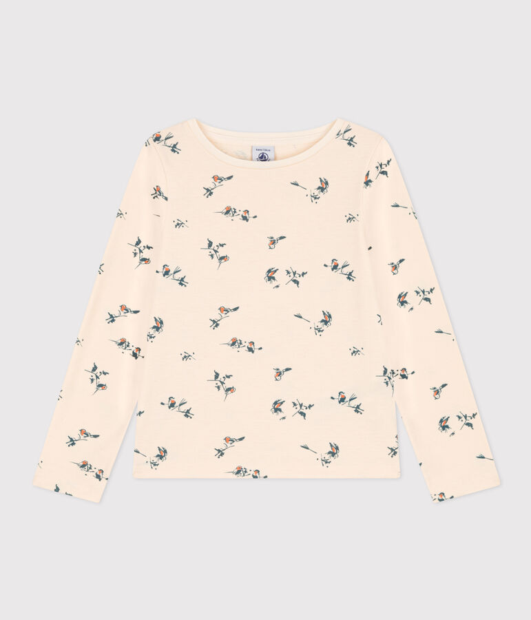 T-shirt a maniche lunghe in cotone a fiori bambina ecru/multicolore