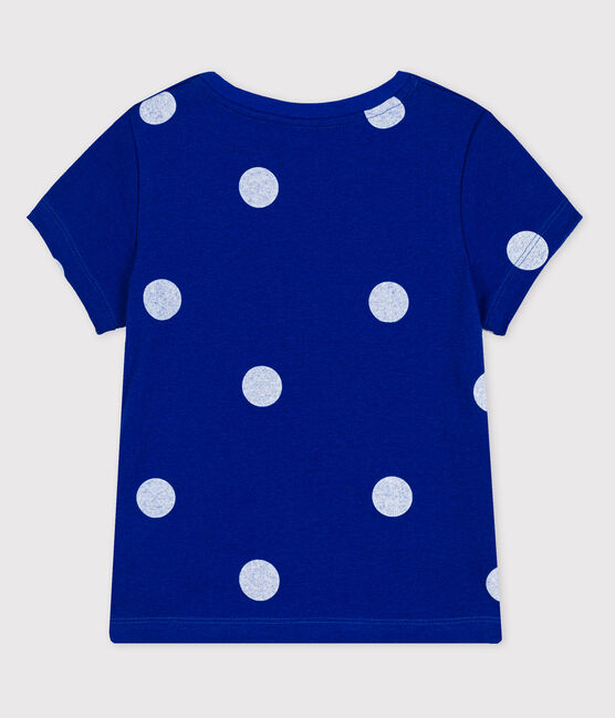 T-shirt a maniche corte in cotone-lino bambina blu SURF/bianco MARSHMALLOW