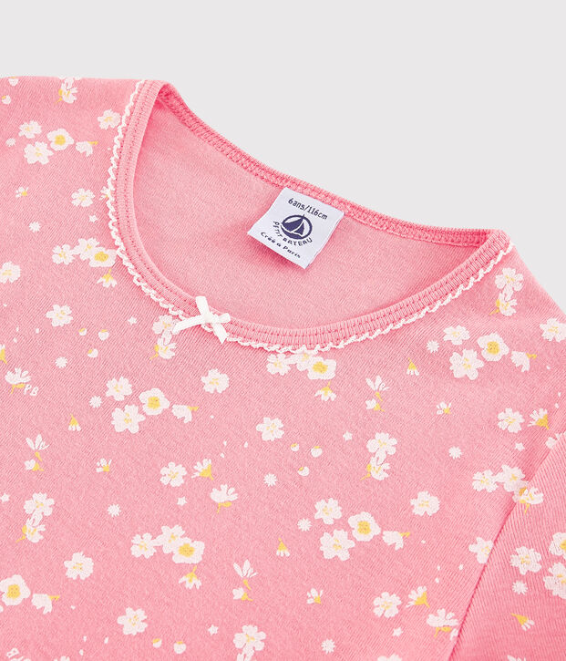 Pigiama corto fantasia a fiori di ciliegio bambina in cotone rosa/multicolore