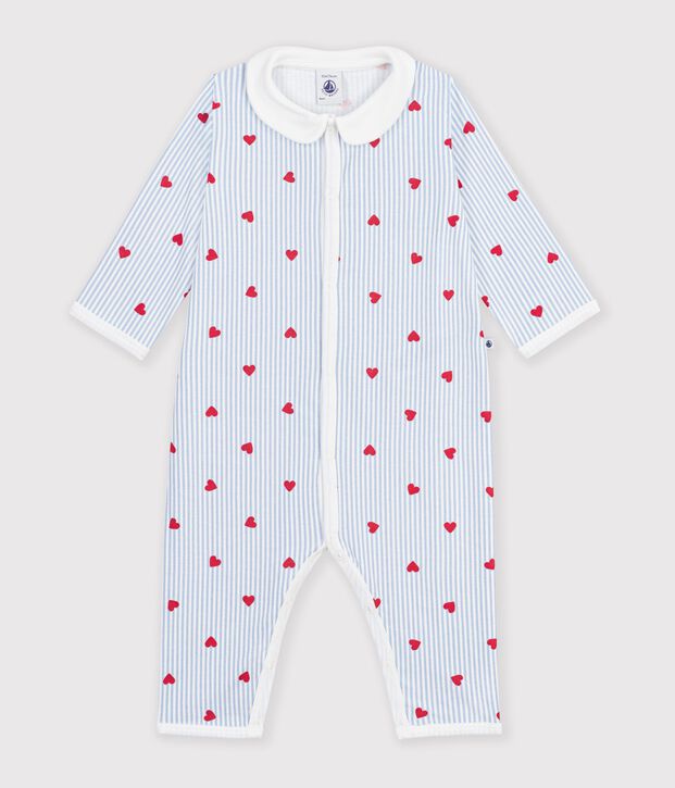 Pigiama senza piedini in cotone con stampa a cuori neonato bianco/multicolore