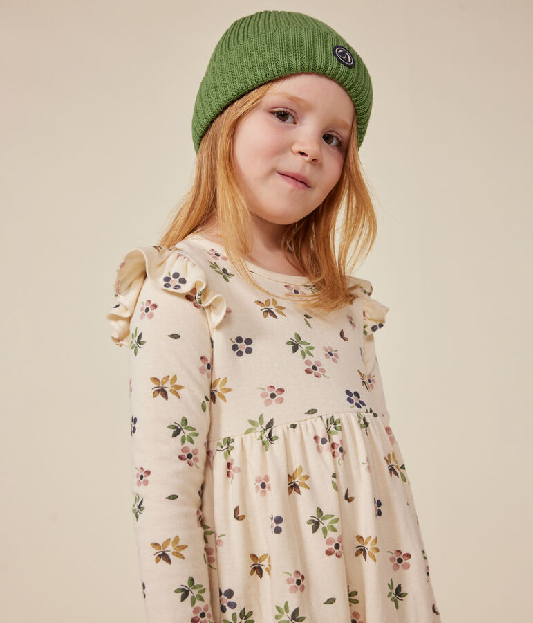 Abito a maniche lunghe in tubique bambina ecru/multicolore