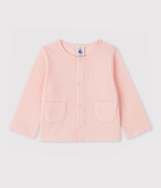 Cardigan a coste bebè femmina rosa MINOIS/bianco ECUME