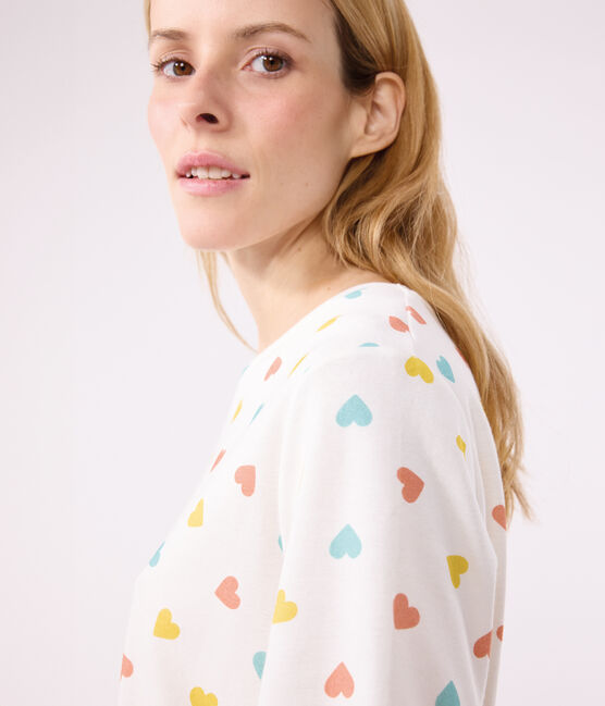 Pigiama corto in cotone con stampa a cuori donna bianco MARSHMALLOW/bianco MULTICO