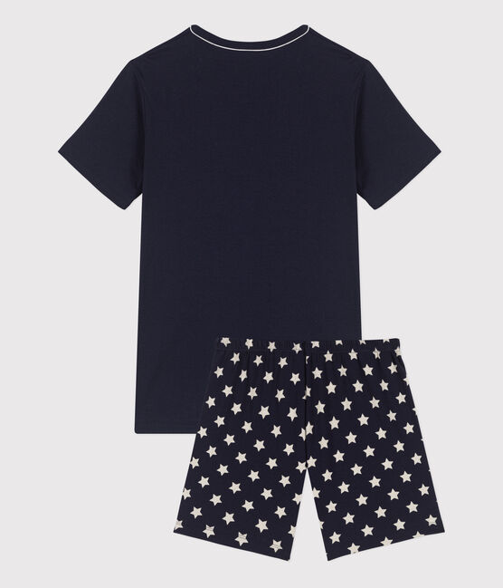 Pigiama corto bambino  in cotone a stelle blu SMOKING/bianco MARSHMALLOW