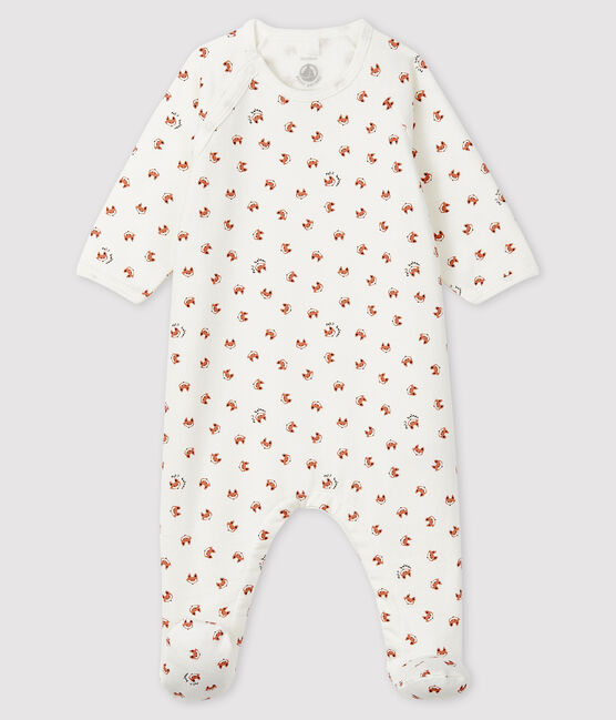 Pigiama tutina con motivo volpe da neonato in felpa bianco MARSHMALLOW/bianco MULTICO